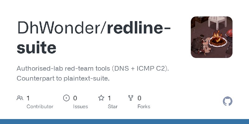 GitHub - DhWonder/redline-suite: Authorised-lab red-team tools (DNS + ICMP C2). Counterpart to plaintext-suite.