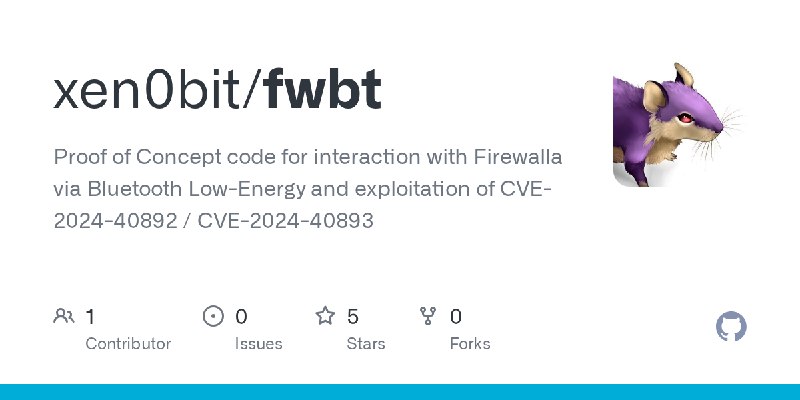 GitHub - xen0bit/fwbt: Proof of Concept code for interaction with Firewalla via Bluetooth Low-Energy and exploitation of CVE-2024…