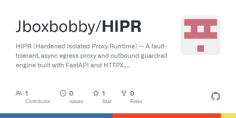 GitHub - Jboxbobby/HIPR: HIPR (Hardened Isolated Proxy Runtime) — A fault-tolerant, async egress proxy and outbound guardrail engine…