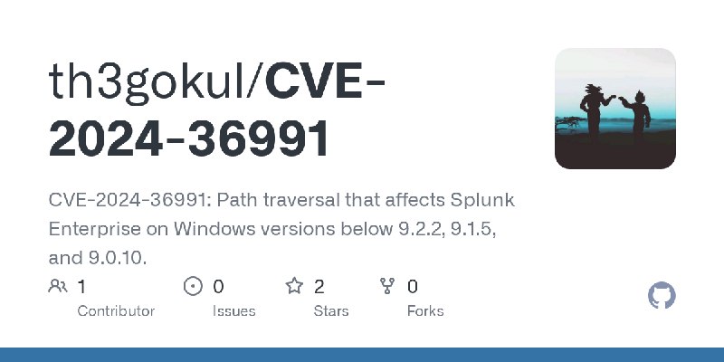 GitHub - th3gokul/CVE-2024-36991: CVE-2024-36991: Path traversal that affects Splunk Enterprise on Windows versions below 9.2.2…