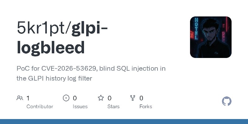 GitHub - 5kr1pt/glpi-logbleed: PoC for CVE-2026-53629, blind SQL injection in the GLPI history log filter