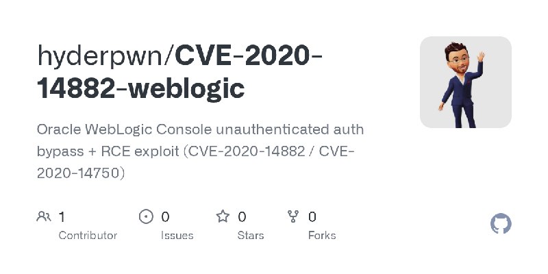 GitHub - hyderpwn/CVE-2020-14882-weblogic: Oracle WebLogic Console unauthenticated auth bypass + RCE exploit (CVE-2020-14882 /…