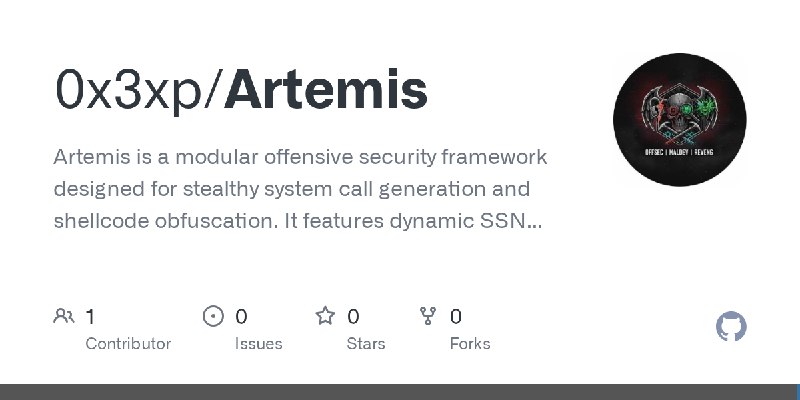 GitHub - 0x3xp/Artemis: Artemis is a modular offensive security framework designed for stealthy system call generation and shellcode…