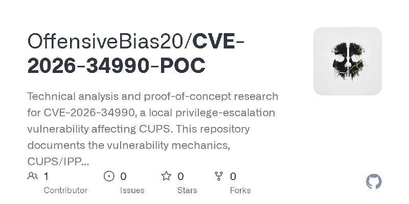 GitHub - OffensiveBias20/CVE-2026-34990-POC: Technical analysis and proof-of-concept research for CVE-2026-34990, a local privilege…