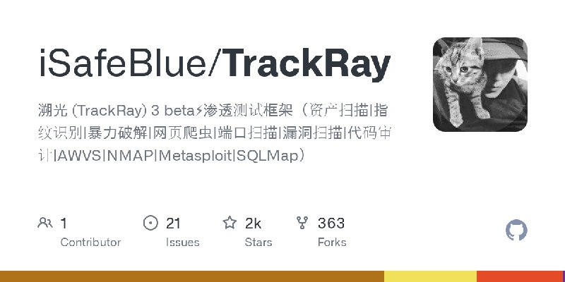 GitHub - iSafeBlue/TrackRay: 溯光 (TrackRay) 3 beta⚡渗透测试框架（资产扫描|指纹识别|暴力破解|网页爬虫|端口扫描|漏洞扫描|代码审计|AWVS|NMAP|Metasploit|SQLMap）