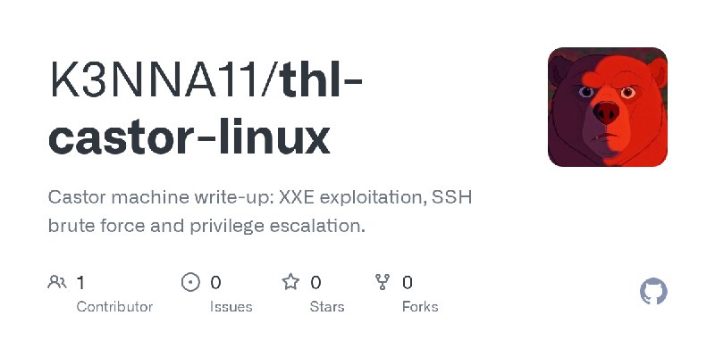 GitHub - K3NNA11/thl-castor-linux: Castor machine write-up: XXE exploitation, SSH brute force and privilege escalation.