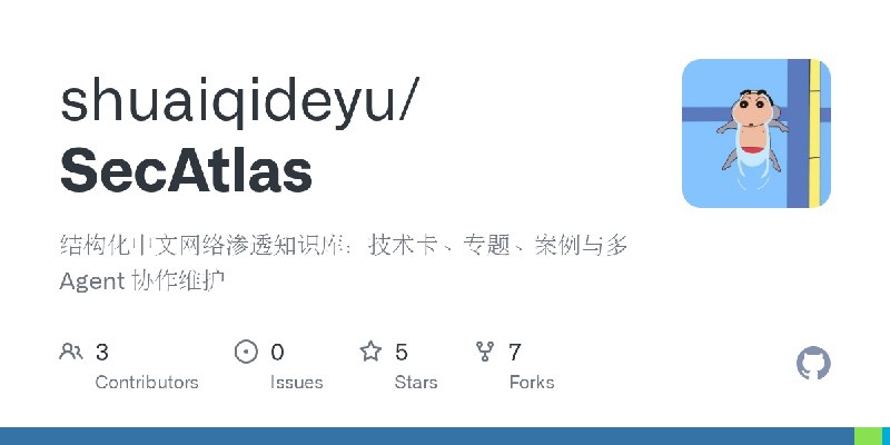 GitHub - shuaiqideyu/SecAtlas: 结构化中文网络渗透知识库：技术卡、专题、案例与多 Agent 协作维护