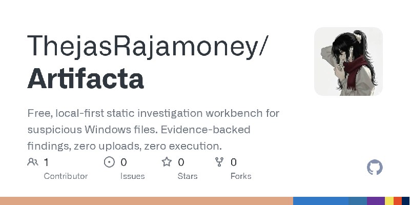 GitHub - ThejasRajamoney/Artifacta: Free, local-first static investigation workbench for suspicious Windows files. Evidence-backed…