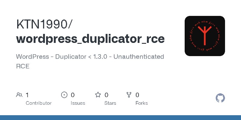 GitHub - KTN1990/wordpress_duplicator_rce: WordPress - Duplicator < 1.3.0 - Unauthenticated RCE