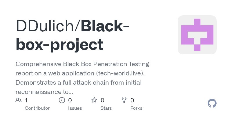 GitHub - DDulich/Black-box-project: Comprehensive Black Box Penetration Testing report on a web application (tech-world.live).…