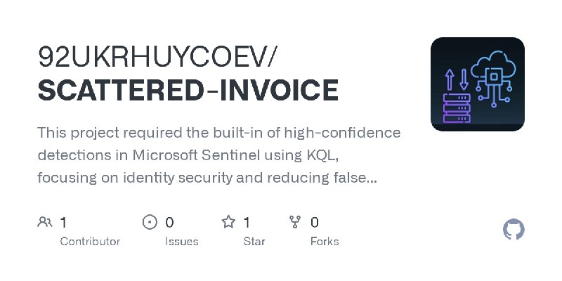 GitHub - 92UKRHUYCOEV/SCATTERED-INVOICE: This project required the built-in of high-confidence detections in Microsoft Sentinel…
