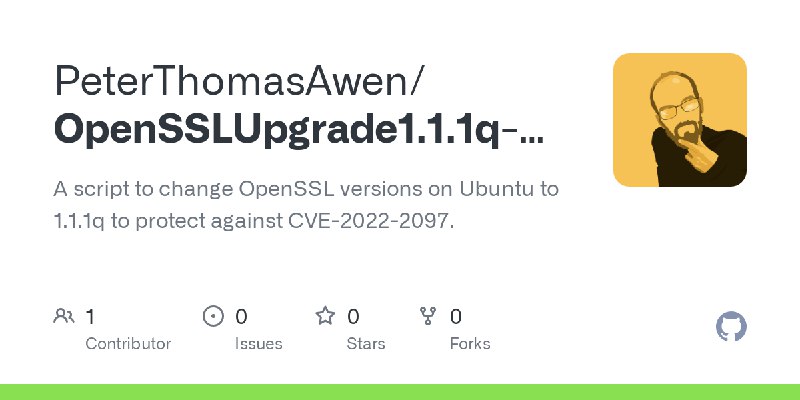 GitHub - PeterThomasAwen/OpenSSLUpgrade1.1.1q-Ubuntu: A script to change OpenSSL versions on Ubuntu to 1.1.1q to protect against…