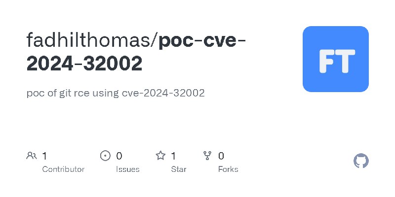 GitHub - fadhilthomas/poc-cve-2024-32002: poc of git rce using cve-2024-32002