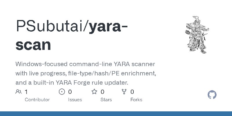 GitHub - PSubutai/yara-scan: Windows-focused command-line YARA scanner with live progress, file-type/hash/PE enrichment, and a…