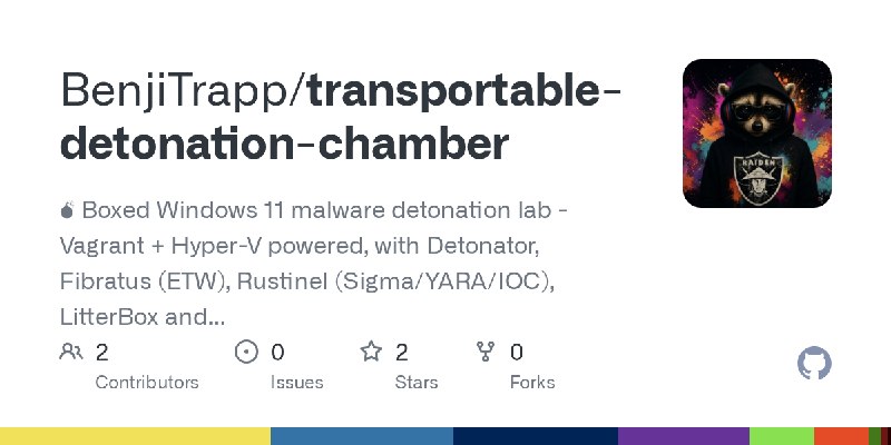 GitHub - BenjiTrapp/transportable-detonation-chamber: 💣 Boxed Windows 11 malware detonation lab - Vagrant + Hyper-V powered, with…