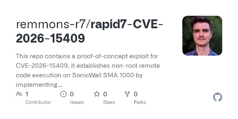 GitHub - remmons-r7/rapid7-CVE-2026-15409: This repo contains a proof-of-concept exploit for CVE-2026-15409. It establishes non…