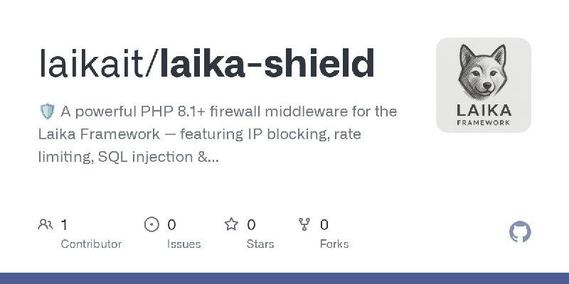 GitHub - laikait/laika-shield: 🛡️ A powerful PHP 8.1+ firewall middleware for the Laika Framework — featuring IP blocking, rate…