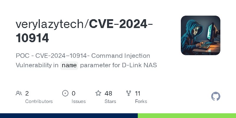 GitHub - verylazytech/CVE-2024-10914: POC - CVE-2024–10914- Command Injection Vulnerability in `name` parameter for D-Link NAS