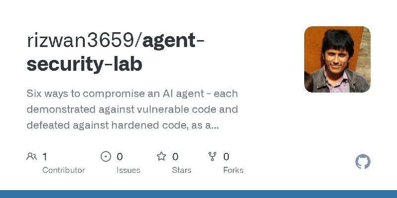 GitHub - rizwan3659/agent-security-lab: Six ways to compromise an AI agent - each demonstrated against vulnerable code and defeated…