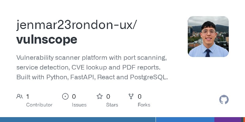 GitHub - jenmar23rondon-ux/vulnscope: Vulnerability scanner platform with port scanning,  service detection, CVE lookup and PDF…