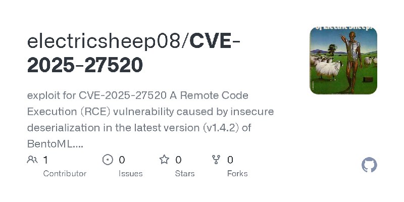 GitHub - electricsheep08/CVE-2025-27520: exploit for CVE-2025-27520 A Remote Code Execution (RCE) vulnerability caused by insecure…