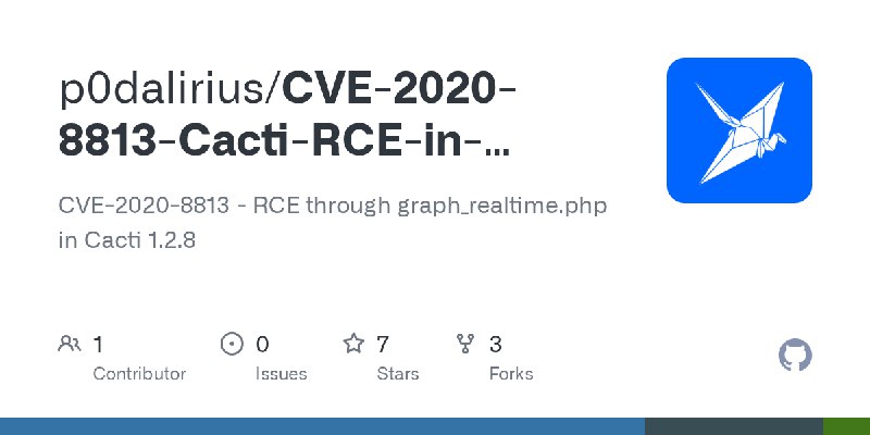 GitHub - p0dalirius/CVE-2020-8813-Cacti-RCE-in-graph_realtime: CVE-2020-8813 - RCE through graph_realtime.php in Cacti 1.2.8