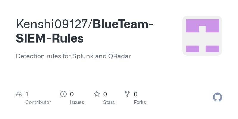 GitHub - Kenshi09127/BlueTeam-SIEM-Rules: Detection rules for Splunk and QRadar