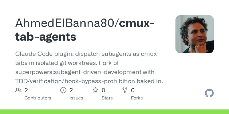 GitHub - AhmedElBanna80/cmux-tab-agents: Claude Code plugin: dispatch subagents as cmux tabs in isolated git worktrees. Fork of…
