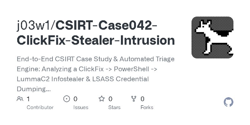 GitHub - j03w1/CSIRT-Case042-ClickFix-Stealer-Intrusion: End-to-End CSIRT Case Study & Automated Triage Engine: Analyzing a ClickFix…