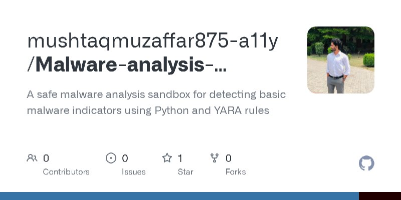GitHub - mushtaqmuzaffar875-a11y/Malware-analysis-sandbox: A safe malware analysis sandbox for detecting basic malware indicators…