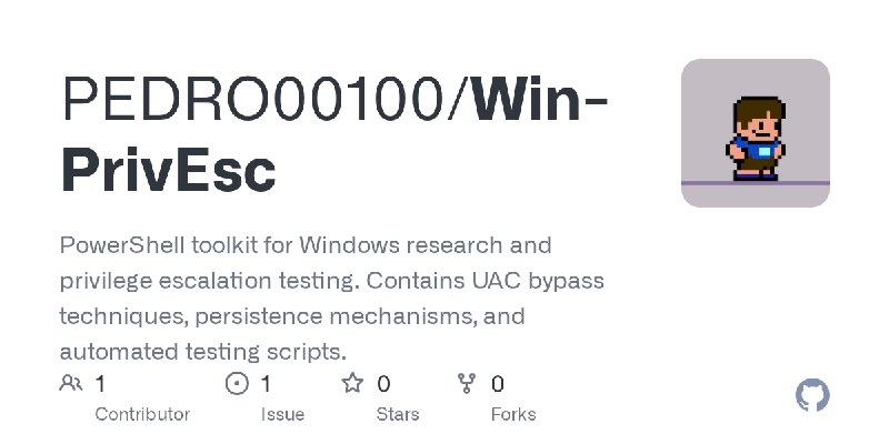 GitHub - PEDRO00100/Win-PrivEsc: PowerShell toolkit for Windows research and privilege escalation testing. Contains UAC bypass…