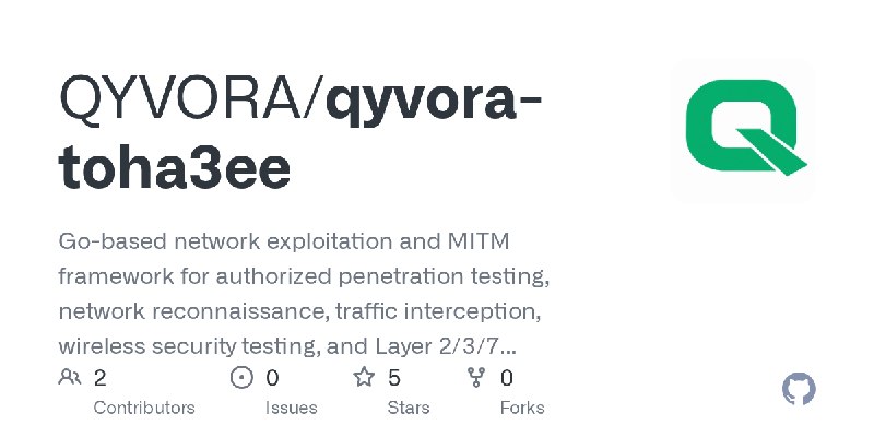 GitHub - QYVORA/qyvora-toha3ee: Go-based network exploitation and MITM framework for authorized penetration testing, network reconnaissance…