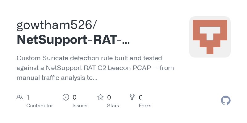 GitHub - gowtham526/NetSupport-RAT-Suricata-Detection: Custom Suricata detection rule built and tested against a NetSupport RAT…