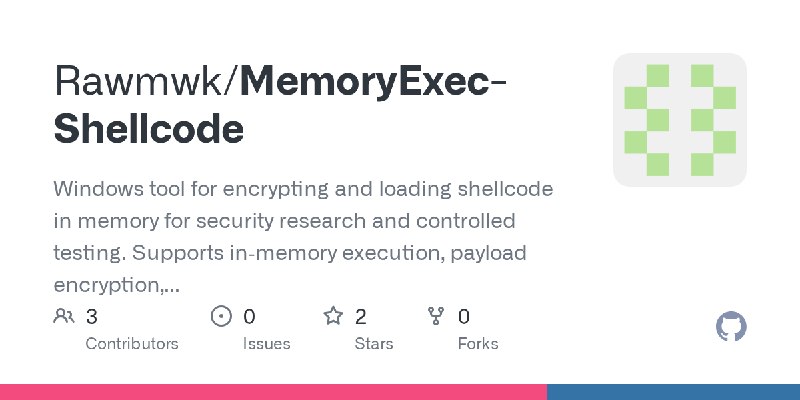 GitHub - Rawmwk/MemoryExec-Shellcode: Windows tool for encrypting and loading shellcode in memory for security research and controlled…