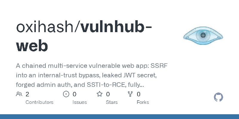 GitHub - oxihash/vulnhub-web: A chained multi-service vulnerable web app: SSRF into an internal-trust bypass, leaked JWT secret…