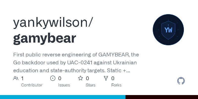 GitHub - yankywilson/gamybear: First public reverse engineering of GAMYBEAR, the Go backdoor used by UAC-0241 against Ukrainian…