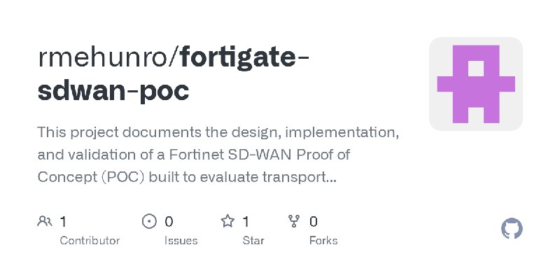 GitHub - rmehunro/fortigate-sdwan-poc: This project documents the design, implementation, and validation of a Fortinet SD-WAN Proof…