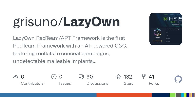 GitHub - grisuno/LazyOwn: LazyOwn RedTeam/APT Framework is the first RedTeam Framework with an AI-powered C&C, featuring rootkits…
