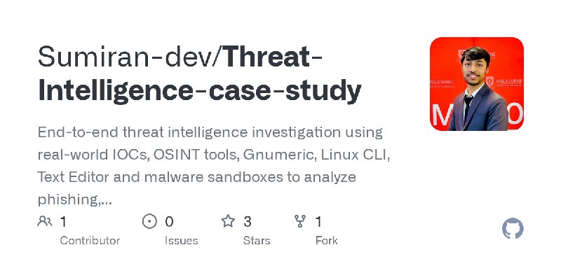 GitHub - Sumiran-dev/Threat-Intelligence-case-study: End-to-end threat intelligence investigation using real-world IOCs, OSINT…