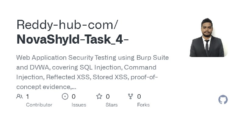 GitHub - Reddy-hub-com/NovaShyld-Task_4-: Web Application Security Testing using Burp Suite and DVWA, covering SQL Injection, Command…
