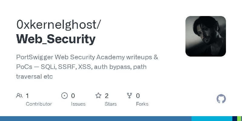 GitHub - 0xkernelghost/Web_Security: PortSwigger Web Security Academy writeups & PoCs — SQLi, SSRF, XSS, auth bypass, path traversal…