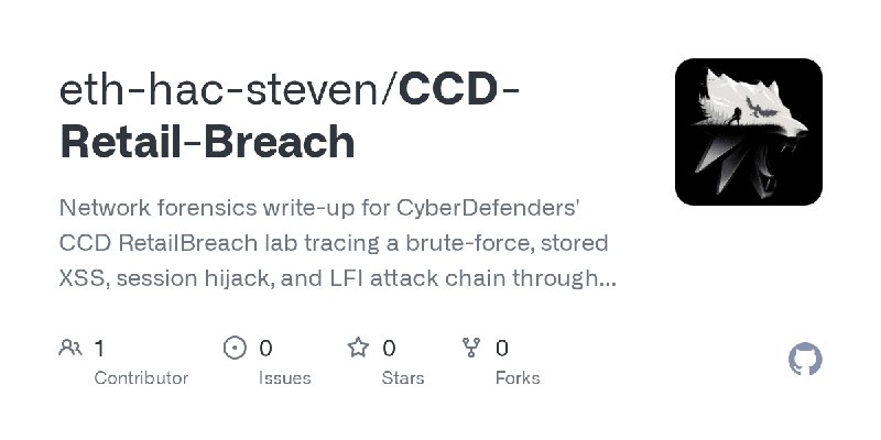 GitHub - eth-hac-steven/CCD-Retail-Breach: Network forensics write-up for CyberDefenders' CCD RetailBreach lab tracing a brute…