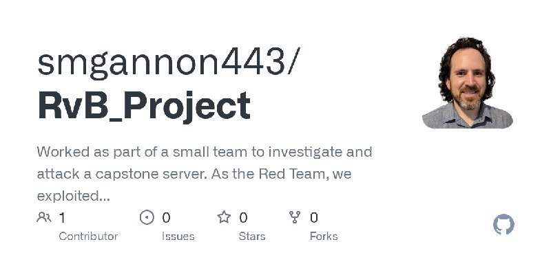GitHub - smgannon443/RvB_Project: Worked as part of a small team to investigate and attack a capstone server. As the Red Team,…