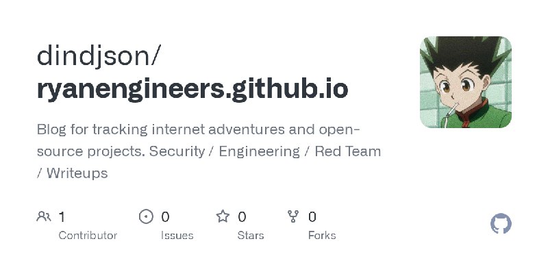 GitHub - dindjson/ryanengineers.github.io: Blog for tracking internet adventures and open-source projects. Security / Engineering…