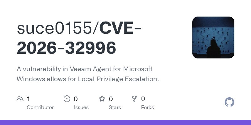 GitHub - suce0155/CVE-2026-32996: A vulnerability in Veeam Agent for Microsoft Windows allows for Local Privilege Escalation.