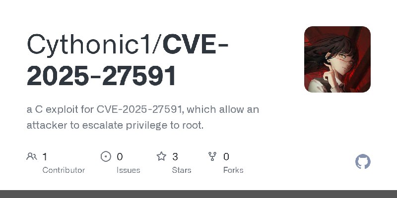 GitHub - Cythonic1/CVE-2025-27591: a C exploit for CVE-2025-27591, which allow an attacker to escalate privilege to root.