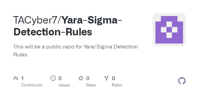 GitHub - TACyber7/Yara-Sigma-Detection-Rules: This will be a public repo for Yara/Sigma Detection Rules