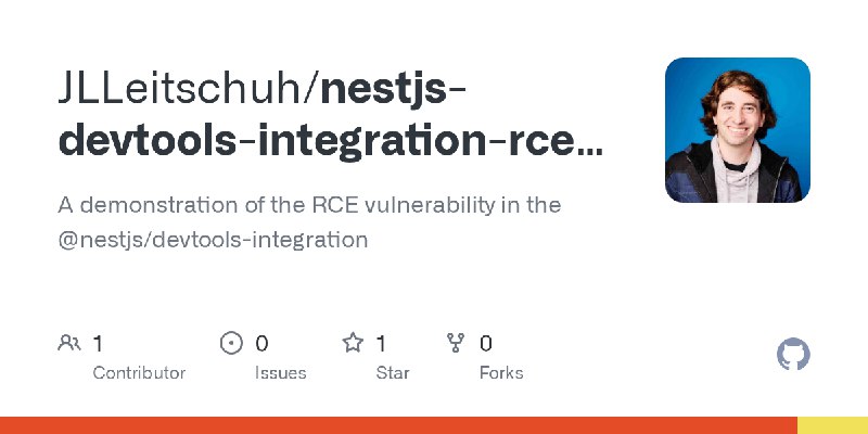 GitHub - JLLeitschuh/nestjs-devtools-integration-rce-poc: A demonstration of the RCE vulnerability in the @nestjs/devtools-integration