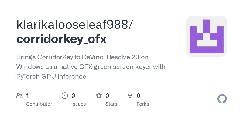 GitHub - klarikalooseleaf988/corridorkey_ofx: Brings CorridorKey to DaVinci Resolve 20 on Windows as a native OFX green screen…