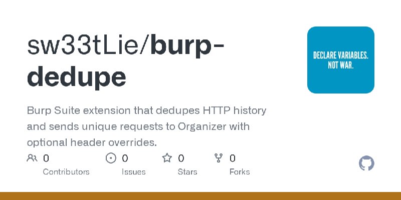 GitHub - sw33tLie/burp-dedupe: Burp Suite extension that dedupes HTTP history and sends unique requests to Organizer with optional…